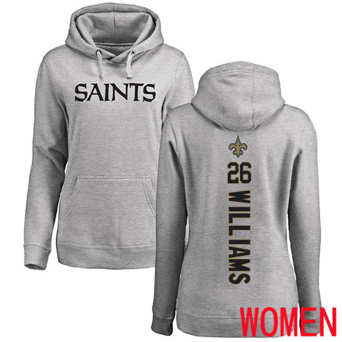 New Orleans Saints Ash Women P J  Williams Backer NFL Football #26 Pullover Hoodie Sweatshirts